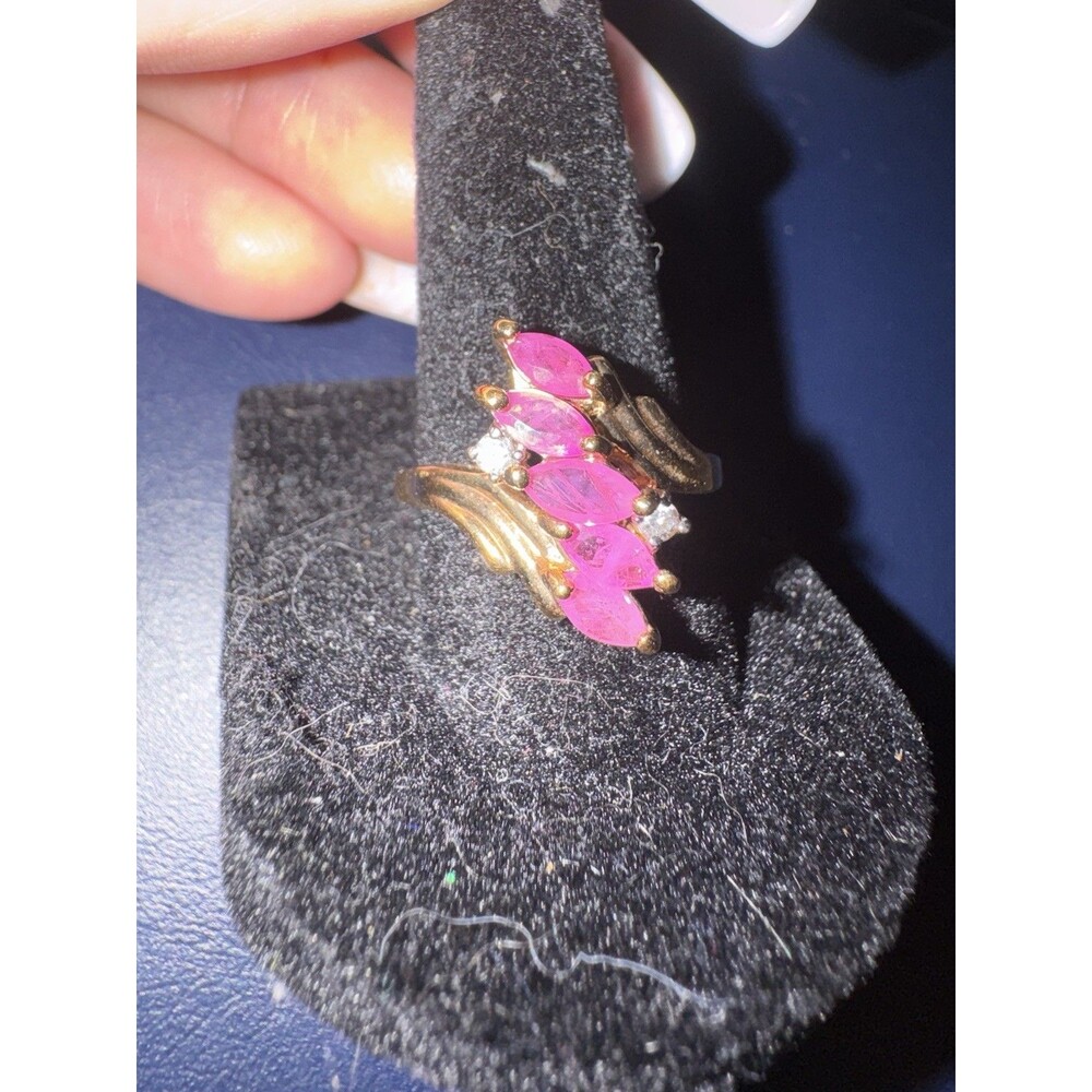 Genuine Rubies Diamond Accent Gold over Sterling Vermeil Cocktail Ring sz 8
